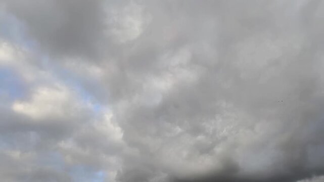 Orange stratocumulus clouds moving at twilight