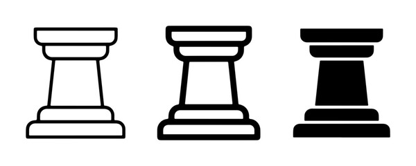 Chess rook icon set, black and white strategy game piece vectors, minimalist castle tower symbols for business competition and logic © Rabiya