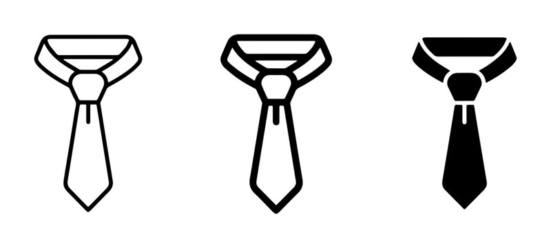 Minimalist necktie icon set in three line weights, professional business tie vector symbols, black and white formal clothing neckwear illustrations
