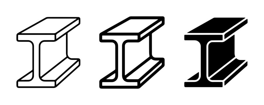 Industrial steel I-beam icons set, metal girder construction symbols, structural engineering steel beam vector illustrations for architecture