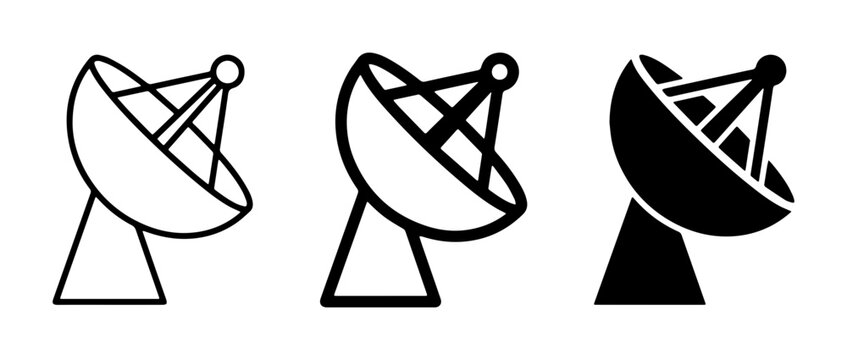 Satellite Dish Icons, Communication Antenna Vectors, Radio Telescope Symbols, Signal Receiver Graphics, Broadcast Technology Set