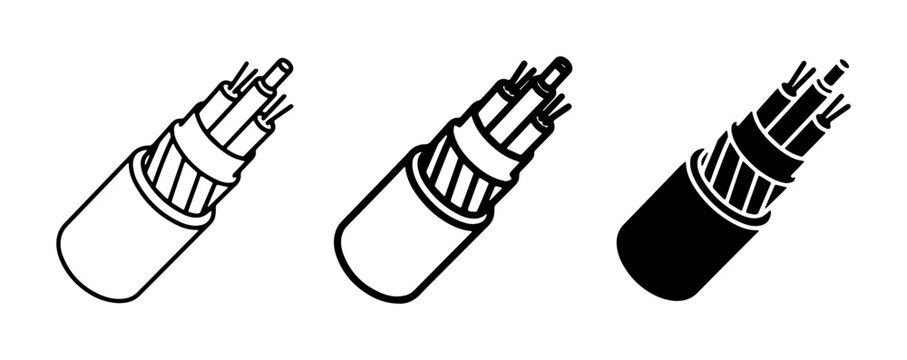 Fiber Optic Cable Cross Section Icons, Technology Network Wire Illustration, Data Transmission Connection Symbols