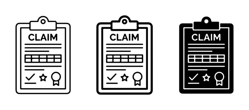 Claim Form Icons, Insurance Document Vector Set, Legal Paperwork Graphics, Approval Stamp and Checklist Symbols