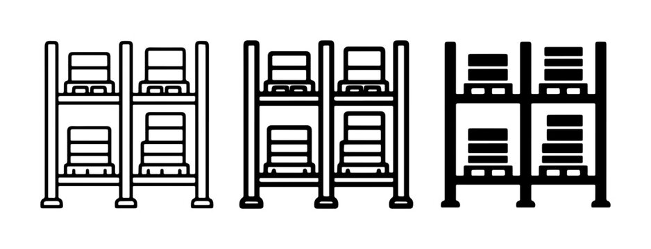 Warehouse Shelving Icons, Storage Rack Vector Graphics, Inventory System Illustrations