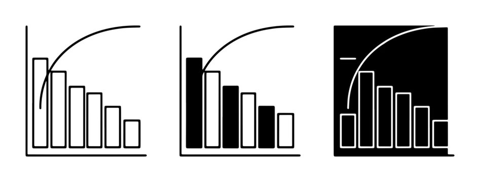 Pareto Chart Variations, Bar Graph Analysis, Data Visualization Icons, Business Trend Analysis, Statistical Charts, Decline Trends, Performance Metrics, Vector Graphics Set