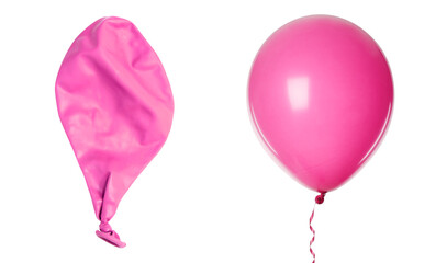 Deflated and inflated pink balloon isolated on white, collage © New Africa