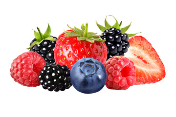 Naklejka premium Mix of fresh berries on transparent background
