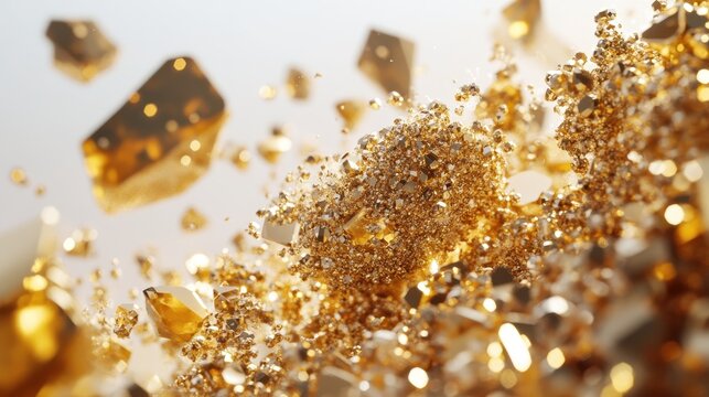 Explosion of Luxury Gold Particles and Fragments with High Contrast and Sparkle