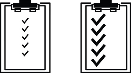 Minimalist Clipboard Vector Icons Featuring Two Outlined Checklist Documents With Vertical Progress Checkmarks For Task Management And Professional Business Productivity Design © Antara
