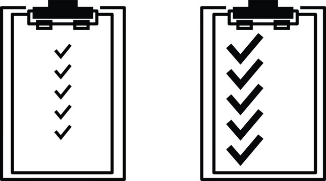 Minimalist Clipboard Vector Icons Featuring Two Outlined Checklist Documents With Vertical Progress Checkmarks For Task Management And Professional Business Productivity Design
