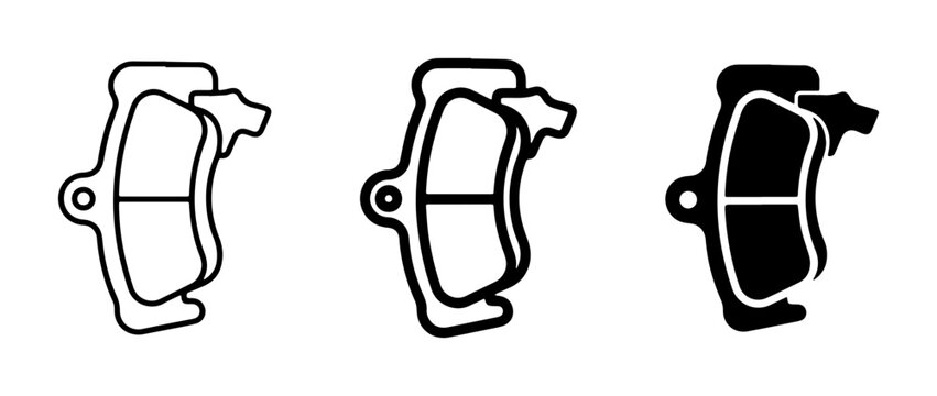 Motorcycle Brake Pad Icons, Set of 3, Line Art and Silhouette, Automotive Parts, Vehicle Maintenance