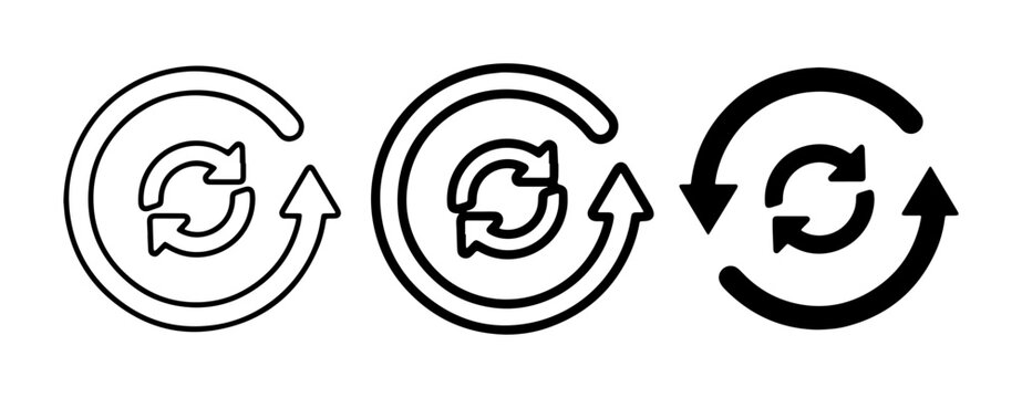 Refresh and Reload Icons: Circular Arrows for Repeat, Update, and Cycle Actions, Vector Graphics