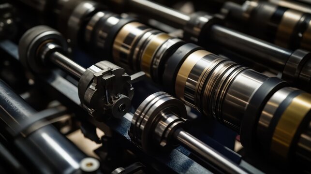 Intricate Machinery of an Offset Printing Press With Smooth Ink Rollers and Detailed Mechanical Components
