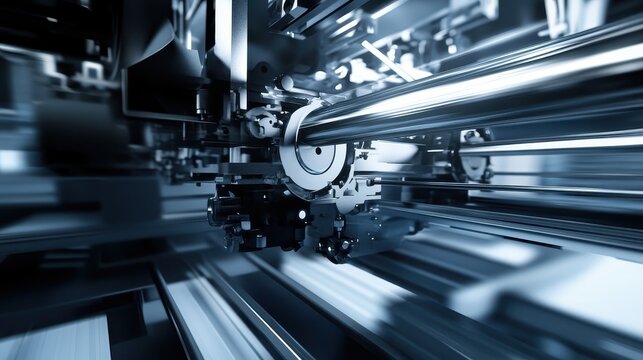Intricate Mechanical Components of an Offset Printing Press in Close-Up Detail