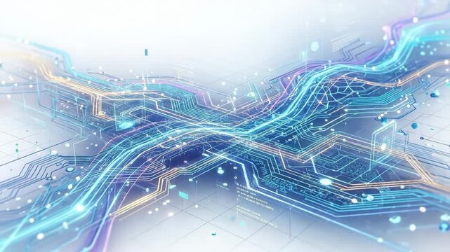 Ultra futuristic tech abstract background with sleek digital depth, innovation and cyber concept for artificial intelligence, data and virtual systems, luminous forms and dynamic energy in a modern