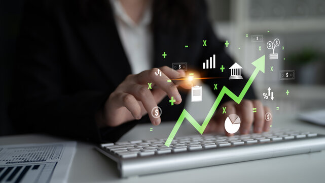 A concept of financial growth and economic success. An upward trend in business investment, profit, and stock market performance. Motif
