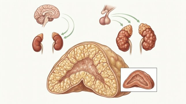 This illustration displays anatomical features of the brain and kidneys, showing how they relate to pet diseases and pathology.