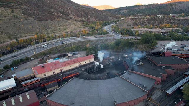 Steam Train Pulling Off Carousel Onto The Track In Durango Colorado