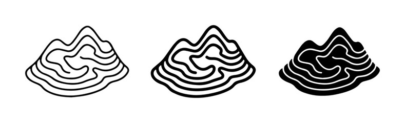Stylized Mountain Icons, Contour Lines, Topographic Maps, Nature Landscapes, Outline and Solid Fill Vector Graphics © Mariyam