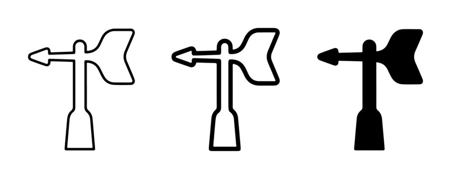Weather Vane Icons, Wind Direction Indicator Symbols, Nautical and Meteorological Equipment Graphics, Set of 3