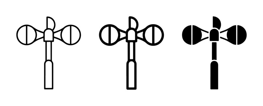 Anemometer Icons, Wind Speed Measurement Tools, Weather Station Equipment, Meteorological Instruments, Simple Vector Graphics for Science and Industry