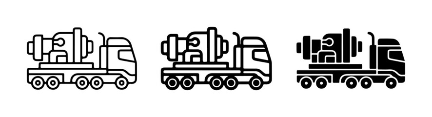 Industrial Truck Icons, Heavy Machinery Transport Vector Set, Construction Vehicle Graphics, Logistics and Engineering Symbols © Rashidul