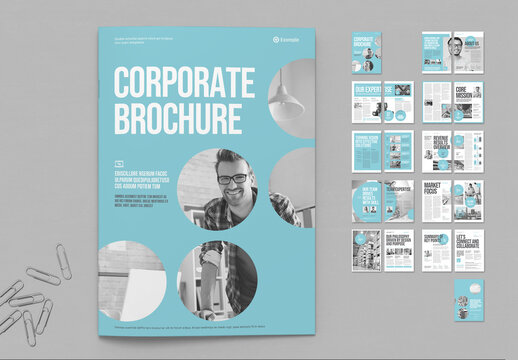 Pale Blue Brochure Layout with Geometric Accents
