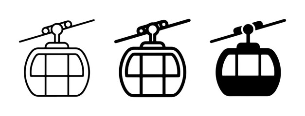 Cable Car Icons Set, Gondola Lift Transportation Symbols, Aerial Tramway Vector Graphics for Mountain Resorts and Urban Transit © Rashidul