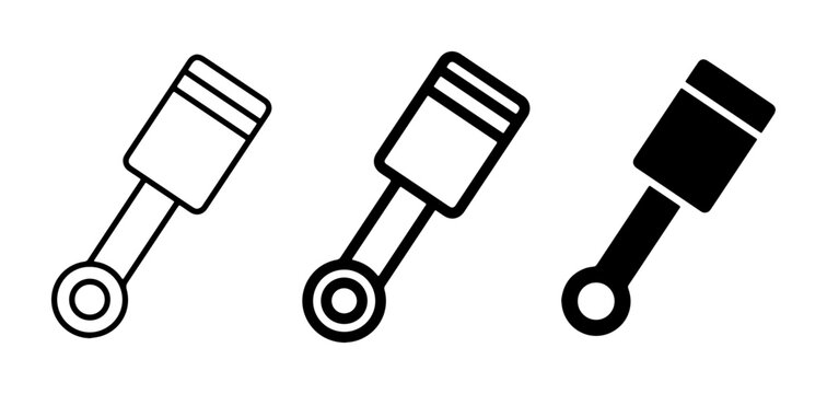 Piston Icons Set, Engine Component Vector Graphics, Mechanical Part Symbols, Automotive Industry Design Elements, Clean Line Art and Solid Fill Styles