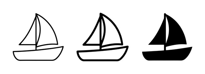 Sailboat Icons, Nautical Vector Graphics, Maritime Symbols Set, Simple Boat Illustrations, Black and White Sailing Vessel Designs © Abu