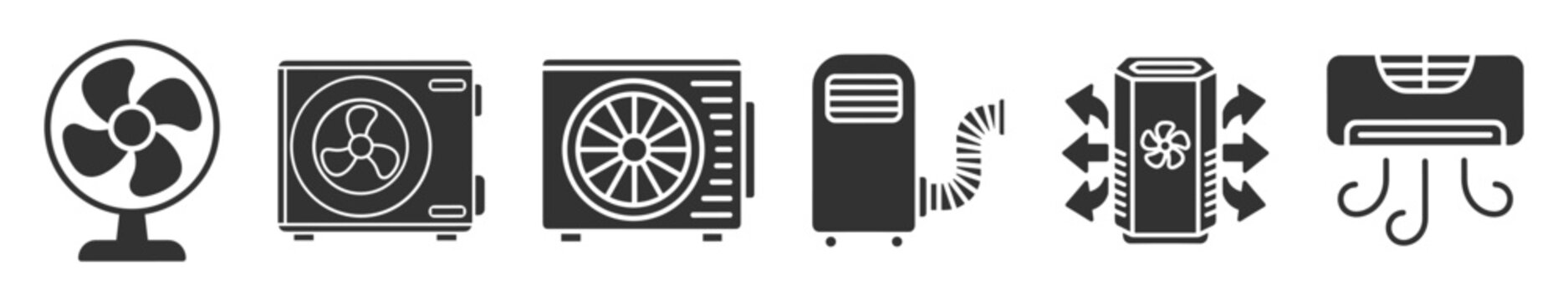 set of ventilation and air conditioning system icons isolated on transparent background