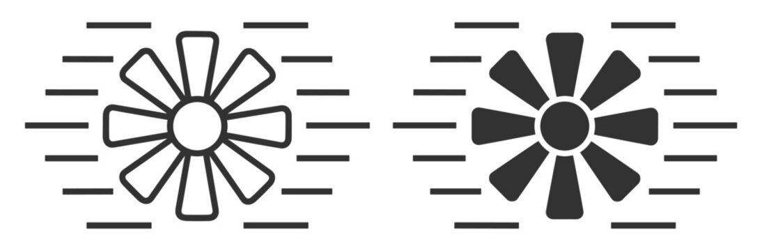 fan icon set with outline and solid styles on transparent background