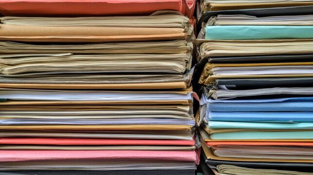 Neatly Stacked Office Files and Documents Representing Organized Information and Legal Records