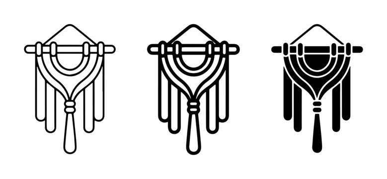 Macrame Wall Hanging Icons, Boho Textile Art, Decorative Tapestry Vector Graphics