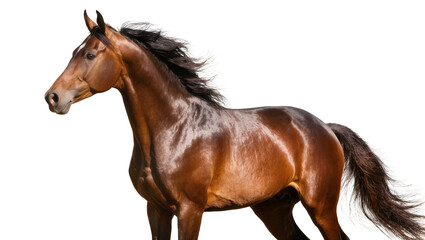 Isolated brown horse with flowing mane and tail standing gracefully, majestic equine animal © David