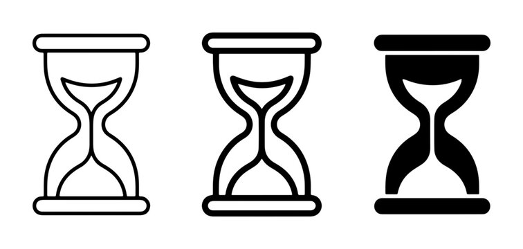 Hourglass Icons Set, Time Measurement Symbols, Sand Timer Graphics, Vintage Chronometer Illustrations, Black and White Vector Graphics