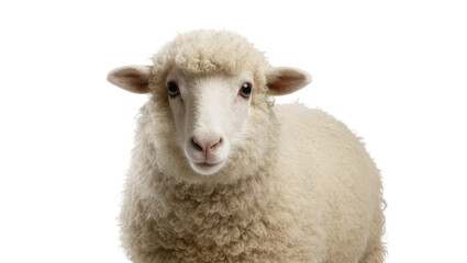 Isolated studio shot of a cute young white lamb with curly wool looking directly at camera © David
