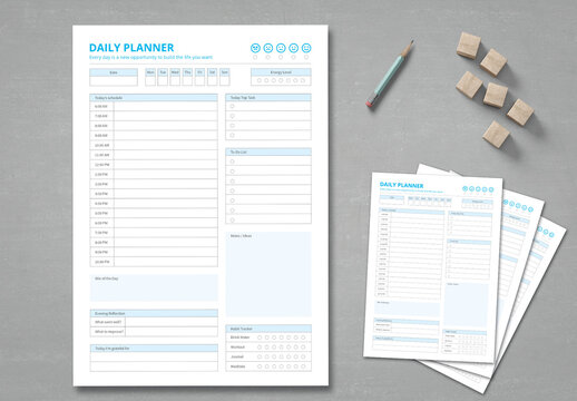 Daily Productivity Planner To Do List Layout with Blue Accents