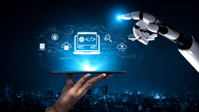 AI streamlines web development with smart coding tools, interface automation, and futuristic design systems for building efficient online platforms. Artificial intelligence spline