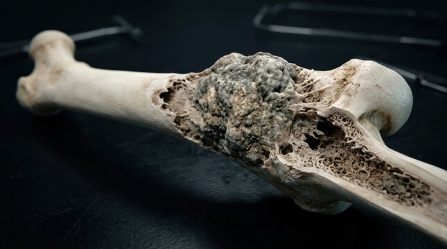 Close examination of osteosarcoma affecting the bone in a veterinary context. This sample highlights the diseases impact on pet health.
