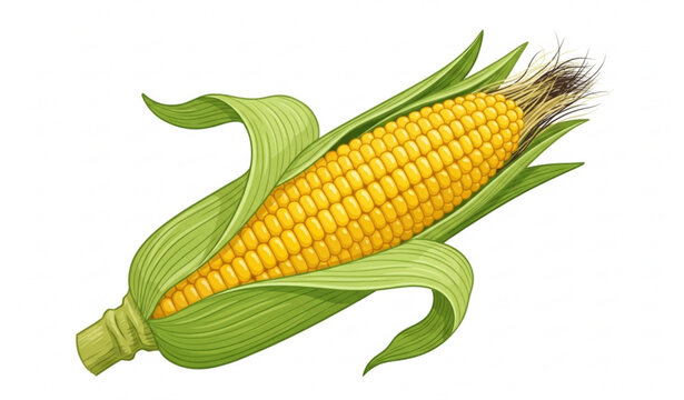 Fresh corn ear with husk vector illustration realistic agricultural food isolated on white