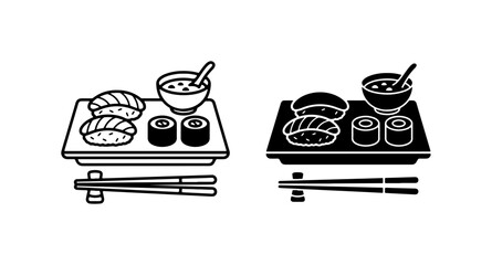 Sushi Set Vector Icons, Japanese Food Meal Graphics, Asian Cuisine Meal Icons © Mominul