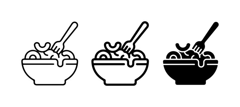 Pasta Bowl Icons, Macaroni Meal Vector Set, Italian Food Graphics
