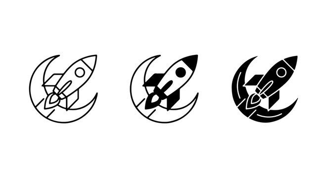 Rocket Launch Icons, Space Exploration Vector Set, Moon Travel Graphics
