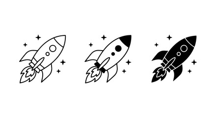 Rocket Ship Icons Set, Space Exploration Vector Graphics, Futuristic Launch Symbols © Naimur