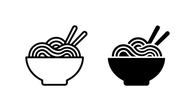 Noodle Bowl Icons, Asian Food Vector Art, Chopsticks Meal Graphics