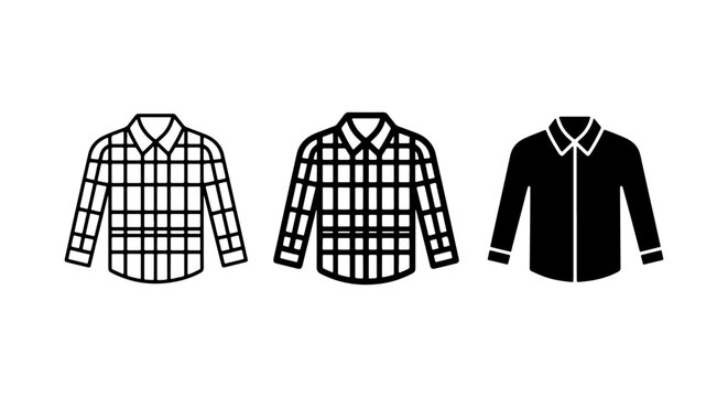 Plaid Shirt Icons, Casual Wear Vector Graphics, Men's Fashion Symbols