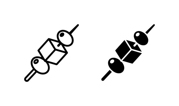 Olive and Cheese Skewers, Appetizer Icons, Vector Food Symbols