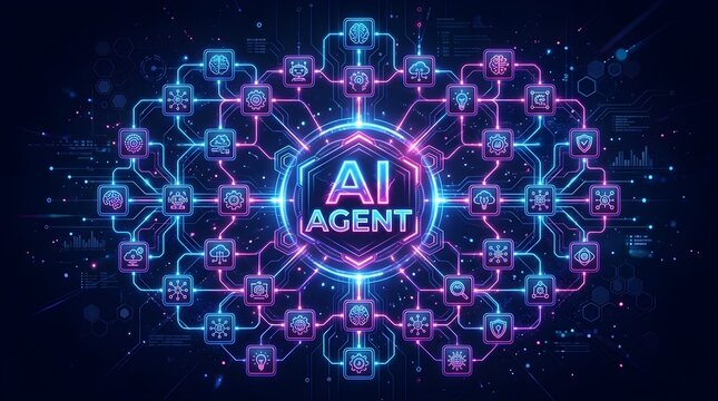 Dynamic AI Agent Network Visualizing Advanced Artificial Intelligence Systems and Interconnected Data Processing for Modern Technology Solutions