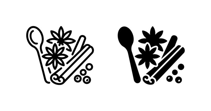 Spice Icons: Star Anise, Cinnamon Sticks, Peppercorns, Spoon Set